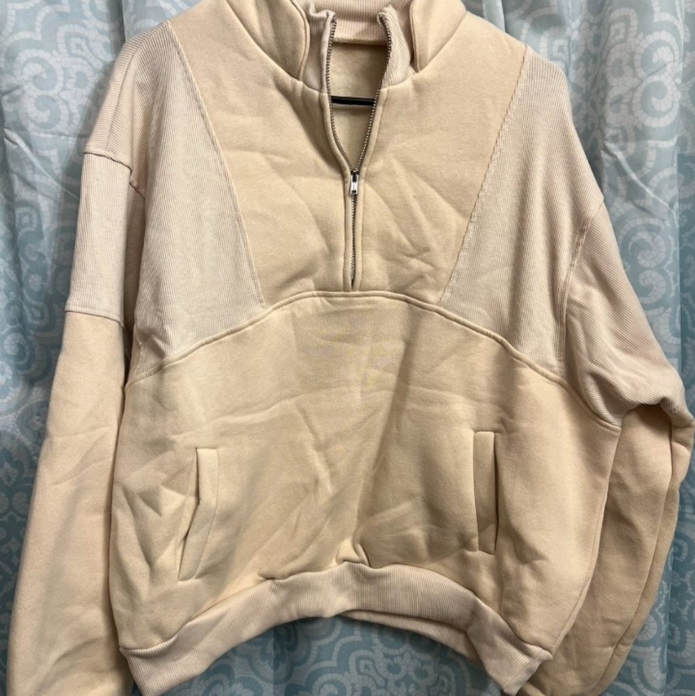 Nwot Apricot Mock Neck 1/2 Zip Oversized Fleece Sweatshirt S/M - Picture 8 of 9